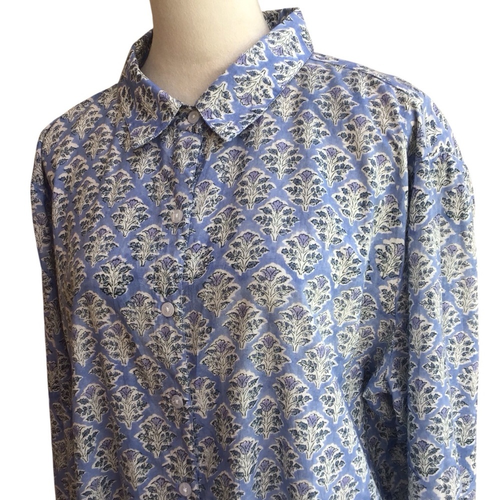 Madison Mathews Hand Printed and Woven Floral Cotton Button Up Long Sleeve NEW - Picture 6 of 10